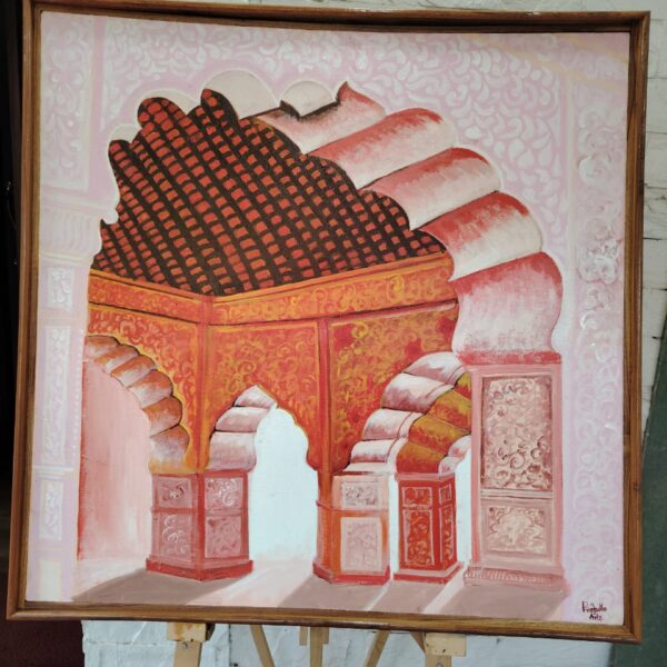 Arch of temple in pink shade