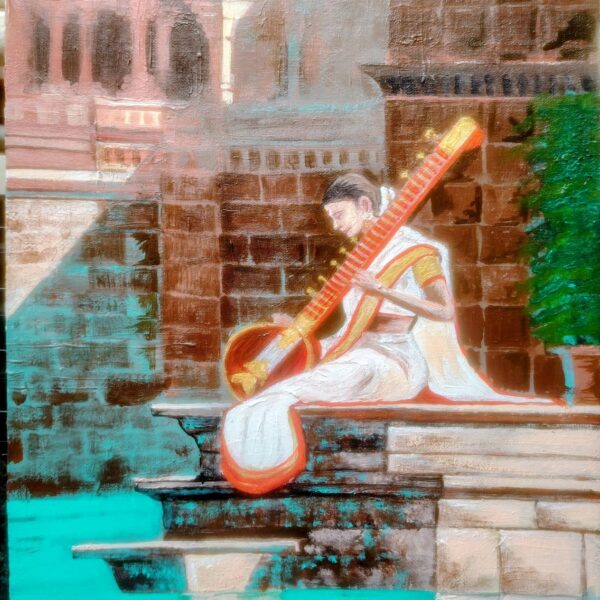 Musical painting Sitar and the woman
